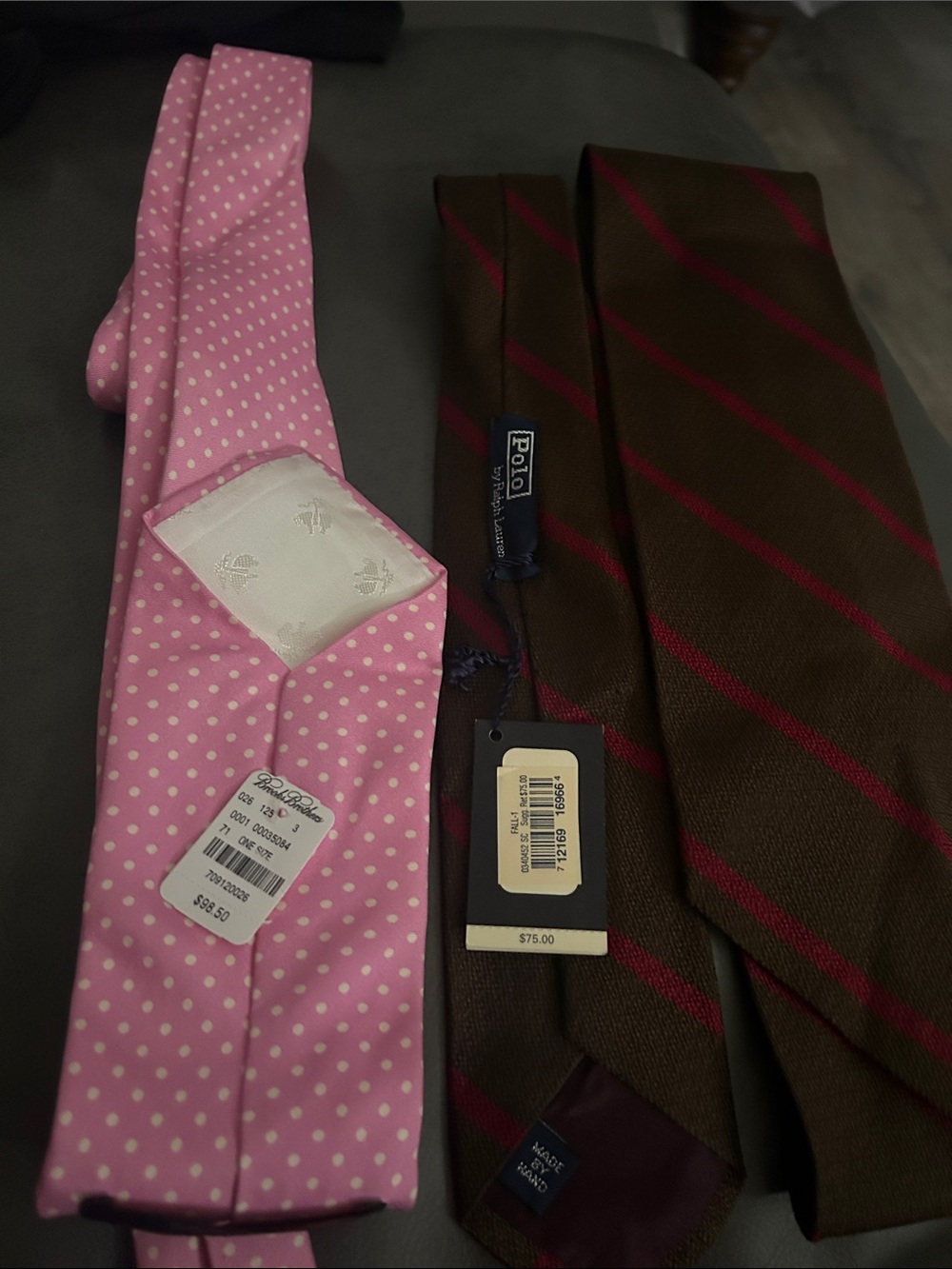 Polo by Ralph Lauren Pink Polka Dot Tie & Brown Diagonal Stripe Tie
